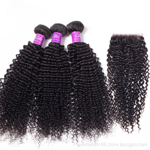 CELIE Unprocessed Brazilian Kinky Curly Hair Weaves with Frontal Closure Good Quality Cheap Hair Bundles with Closure